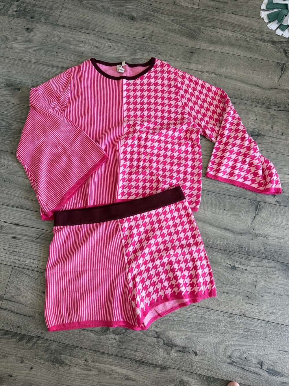 dolan Pink & Burgundy Knit Top and Short Set